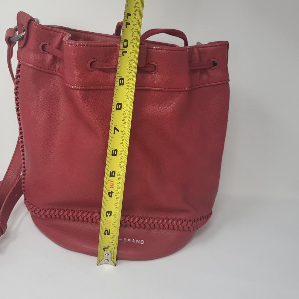 Lucky Brand Crossbody Bucket Bag Tassel Braided Red Faux Leather - Picture 10 of 11